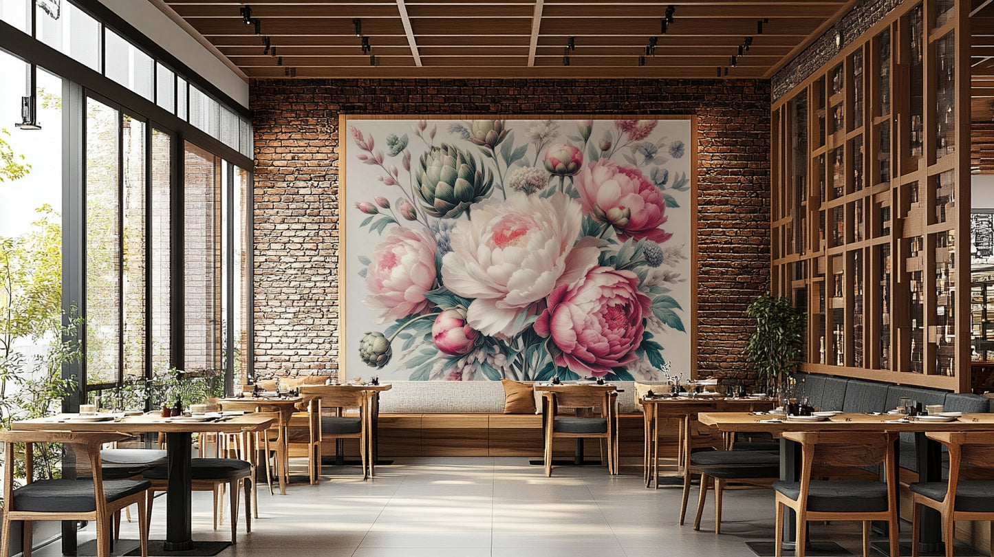 Vintage Peonies Spring Wall Mural