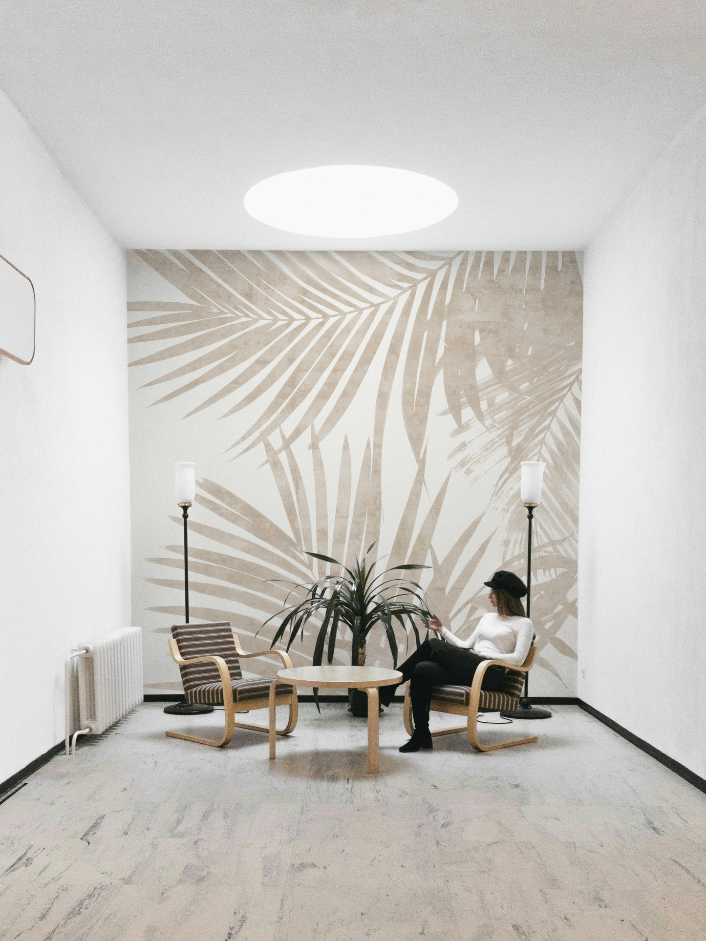 A fashionable botanical mural with a beige tone.