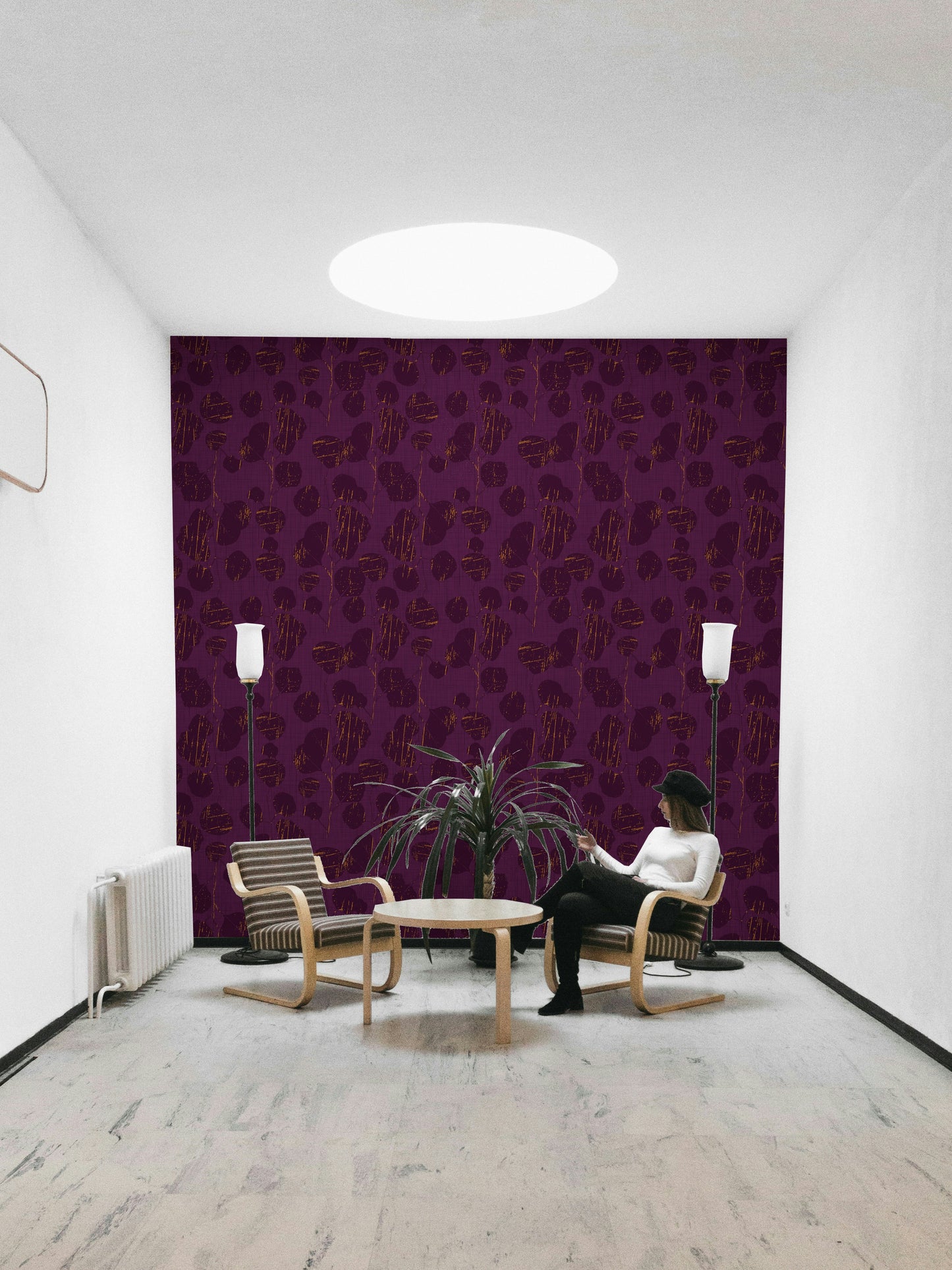 Boho Jewel Tone plum leaves wallpaper