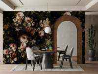 A dramatic floral wallpaper for walls.