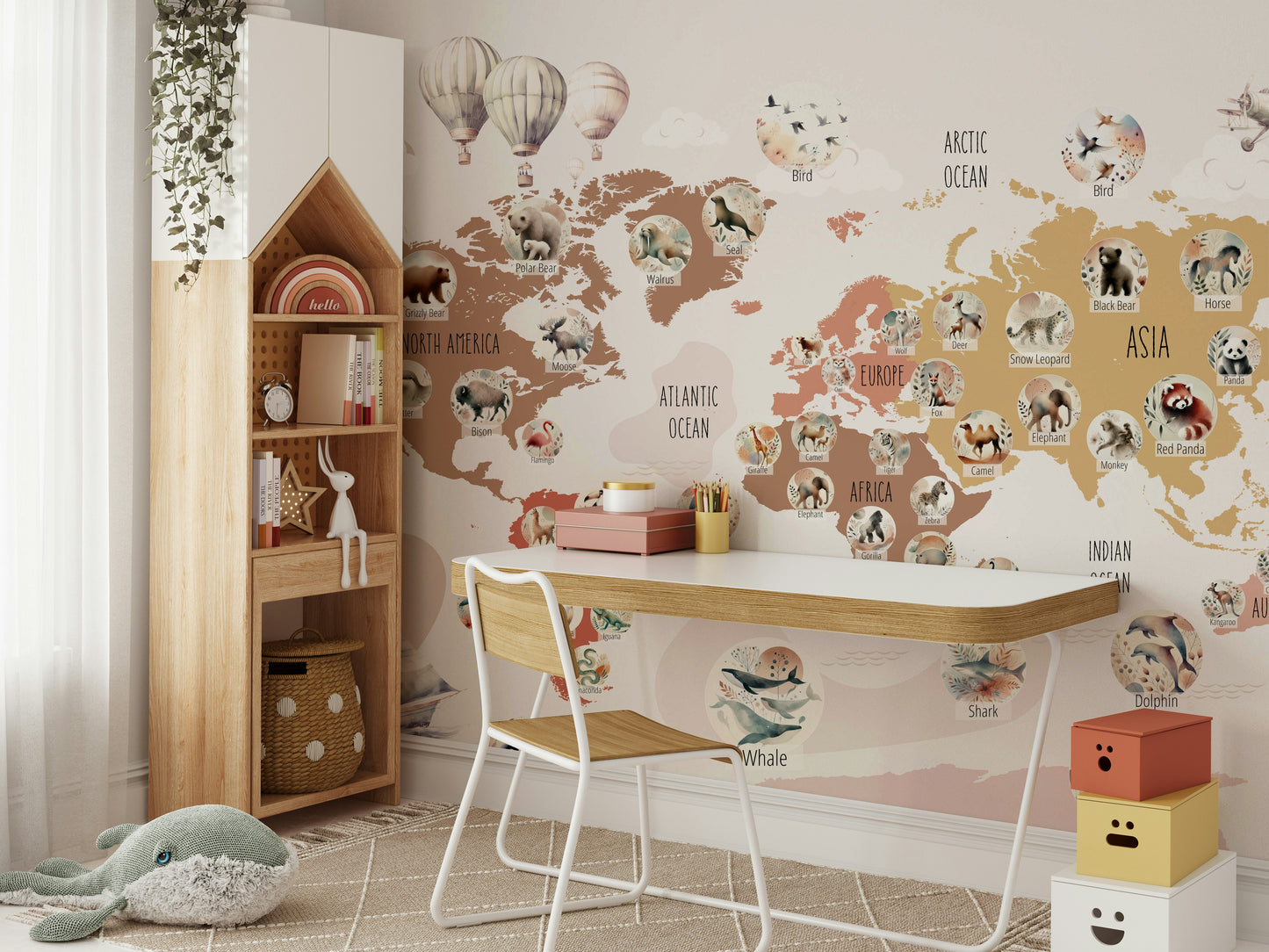 A free-spirited world map design with creatures.

