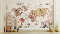 A colorful and bohemian wildlife map wall decor.

