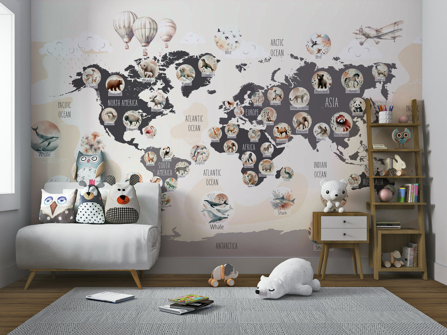 A sophisticated animal globe wall covering.


