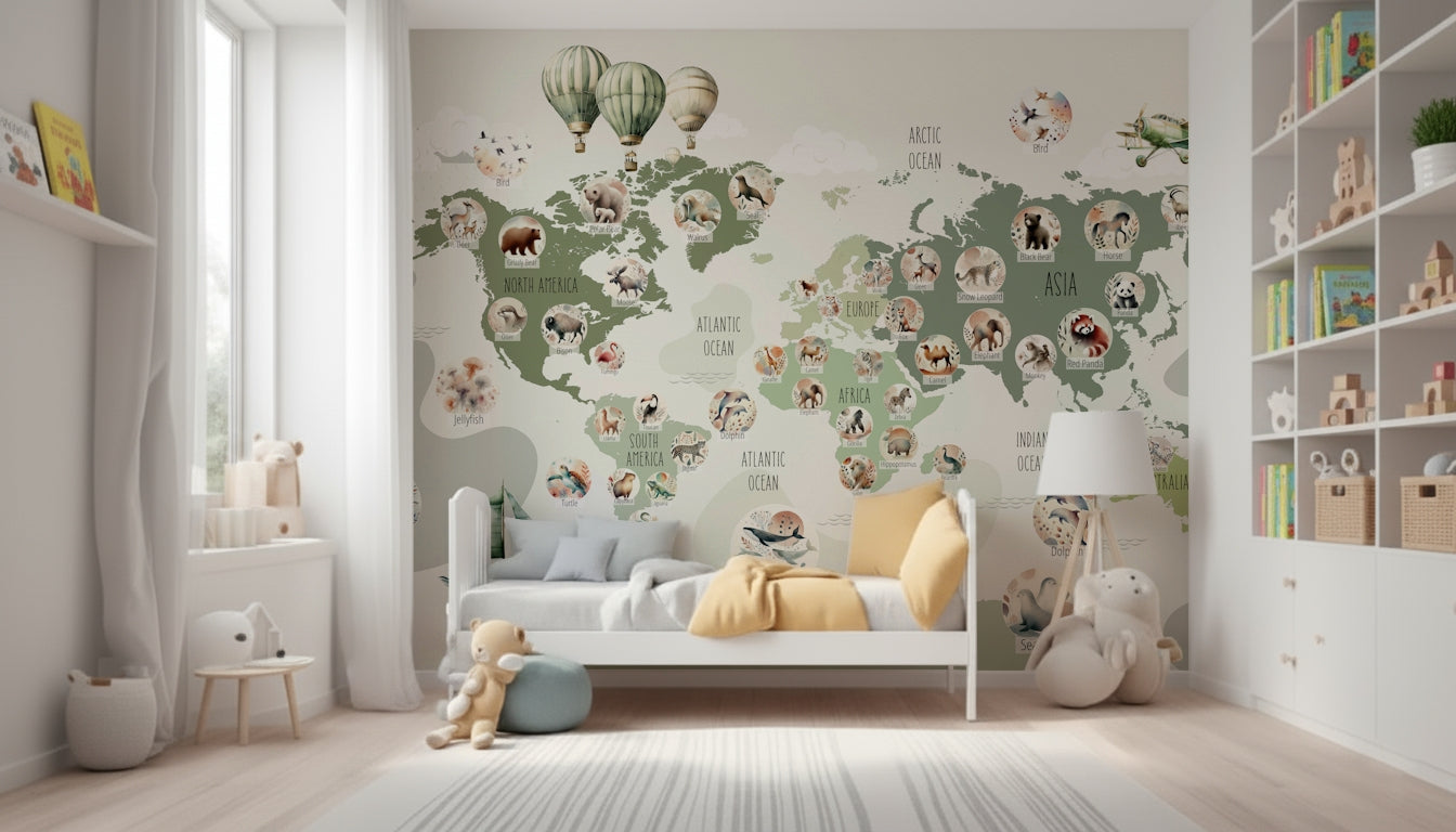 Green Globetrotter's World Map Wall Mural