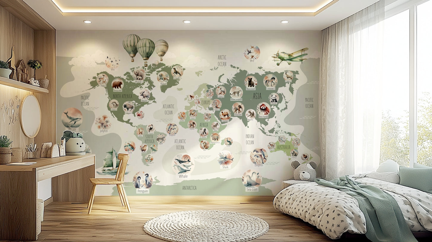Green Globetrotter world map art wallpaper 