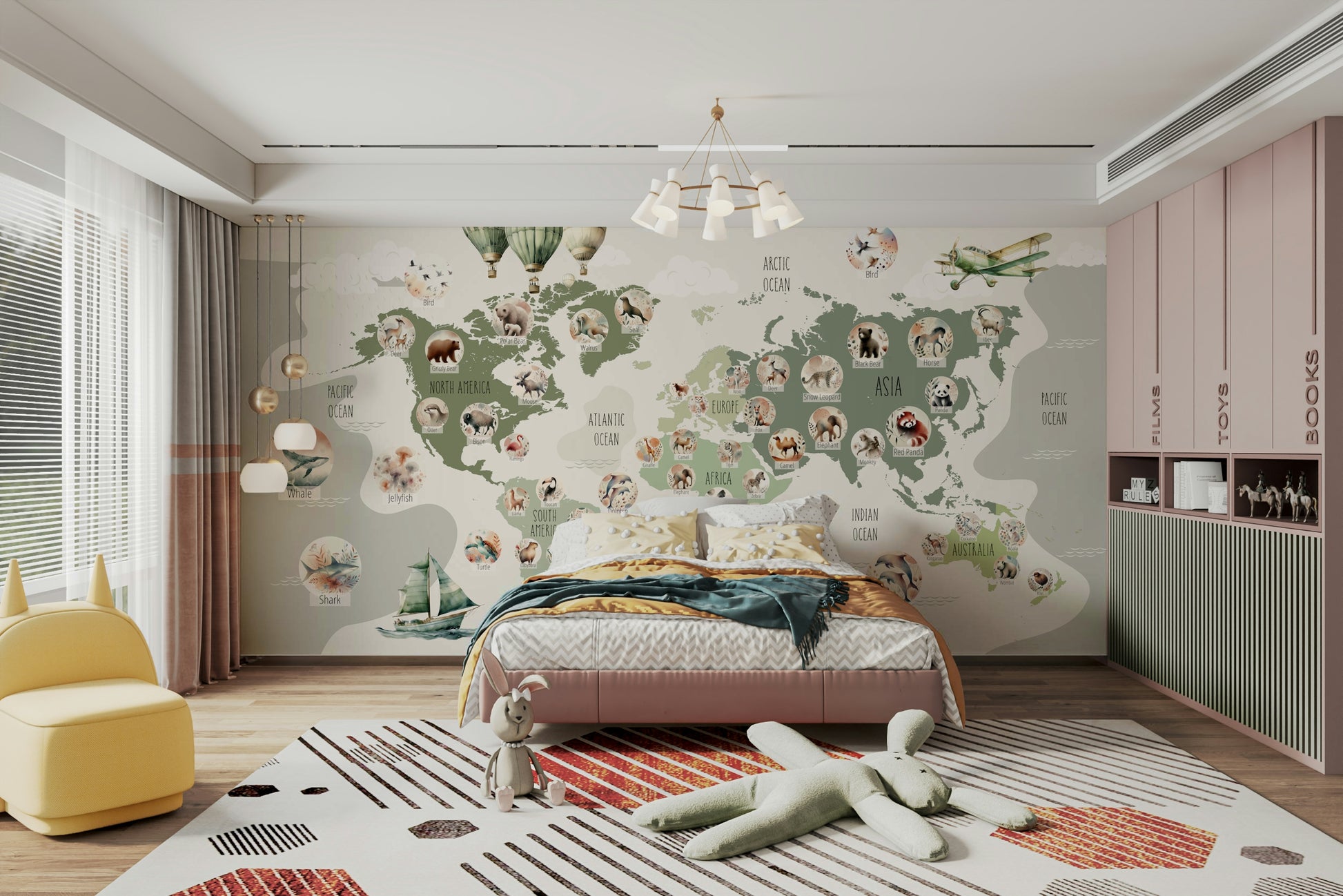 Green Globetrotter animal map mural