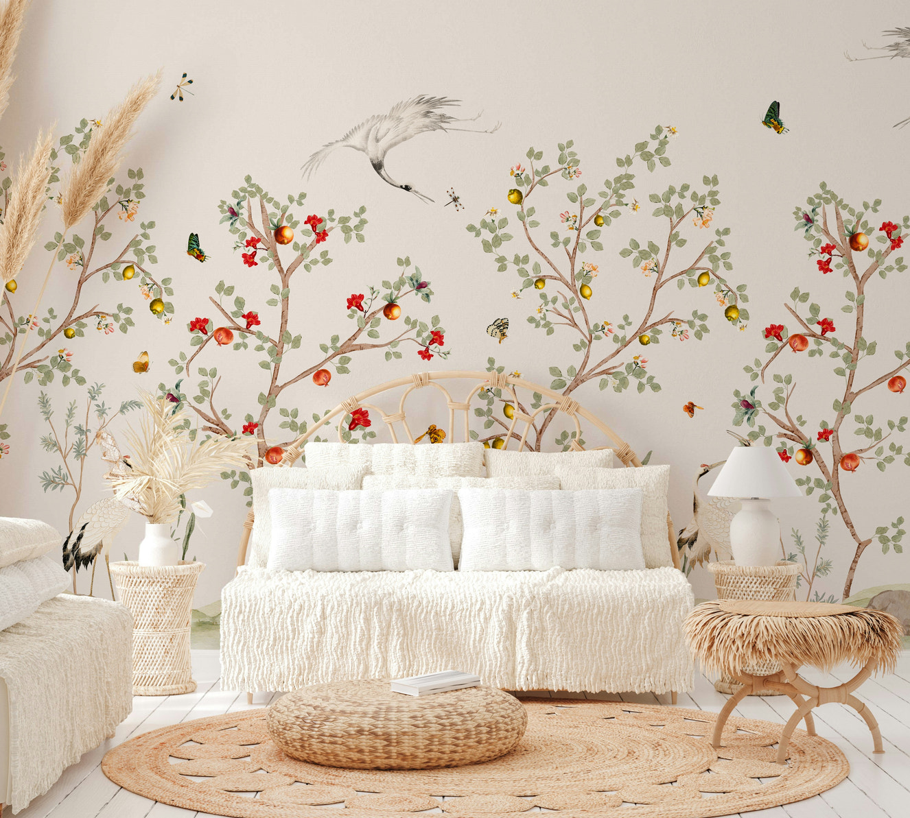 Chinoiserie Cranes elegant wallpaper