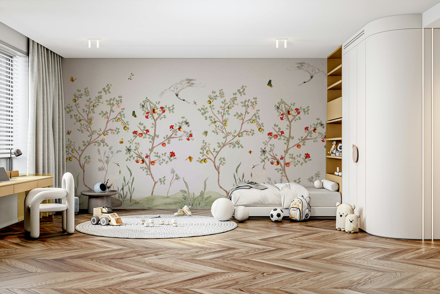 Chinoiserie Cranes peaceful wall mural