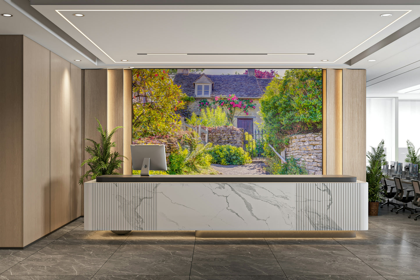 Quaint Country Cottage quaint mural wallpaper

