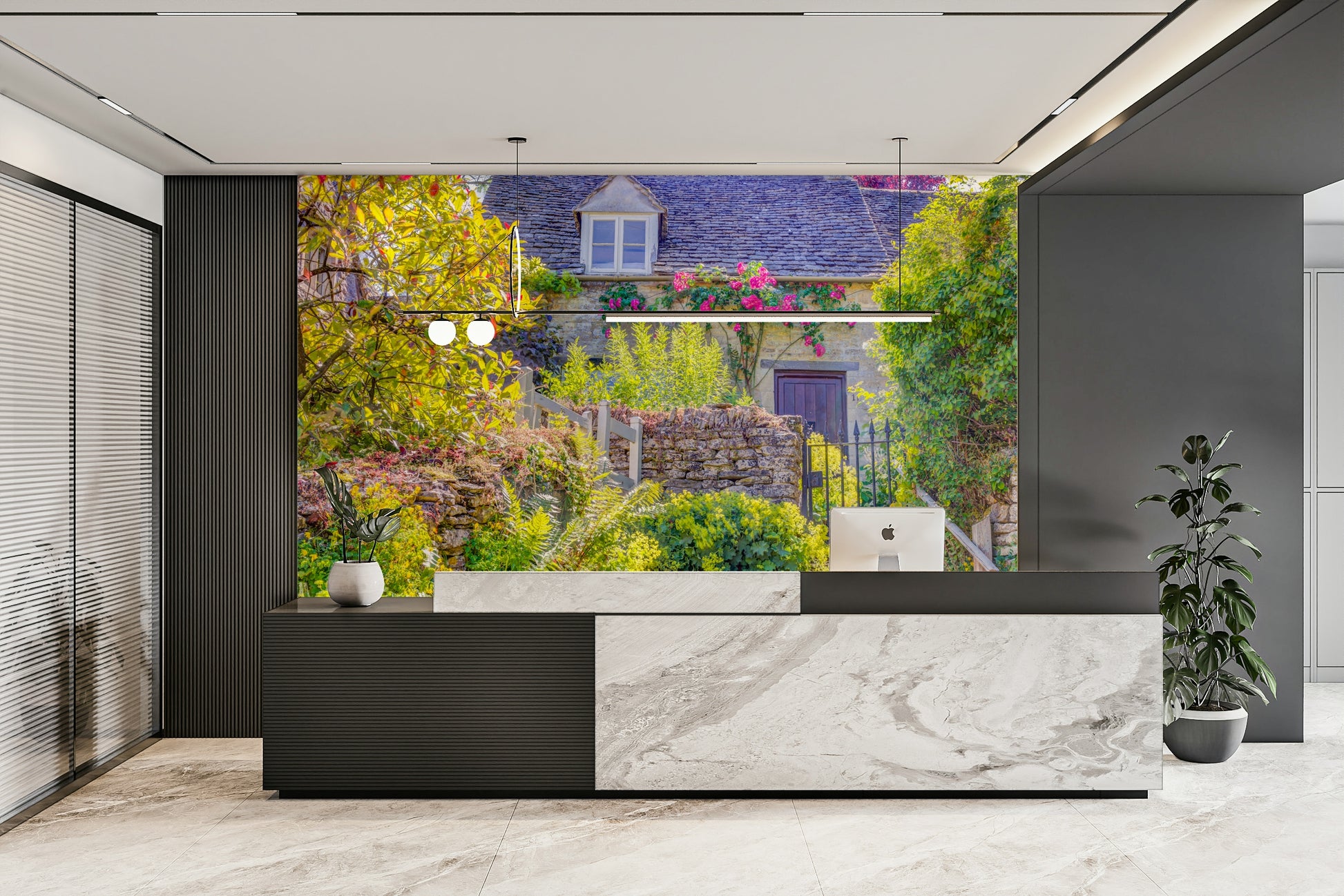 Quaint Country Cottage serene mural wallpaper

