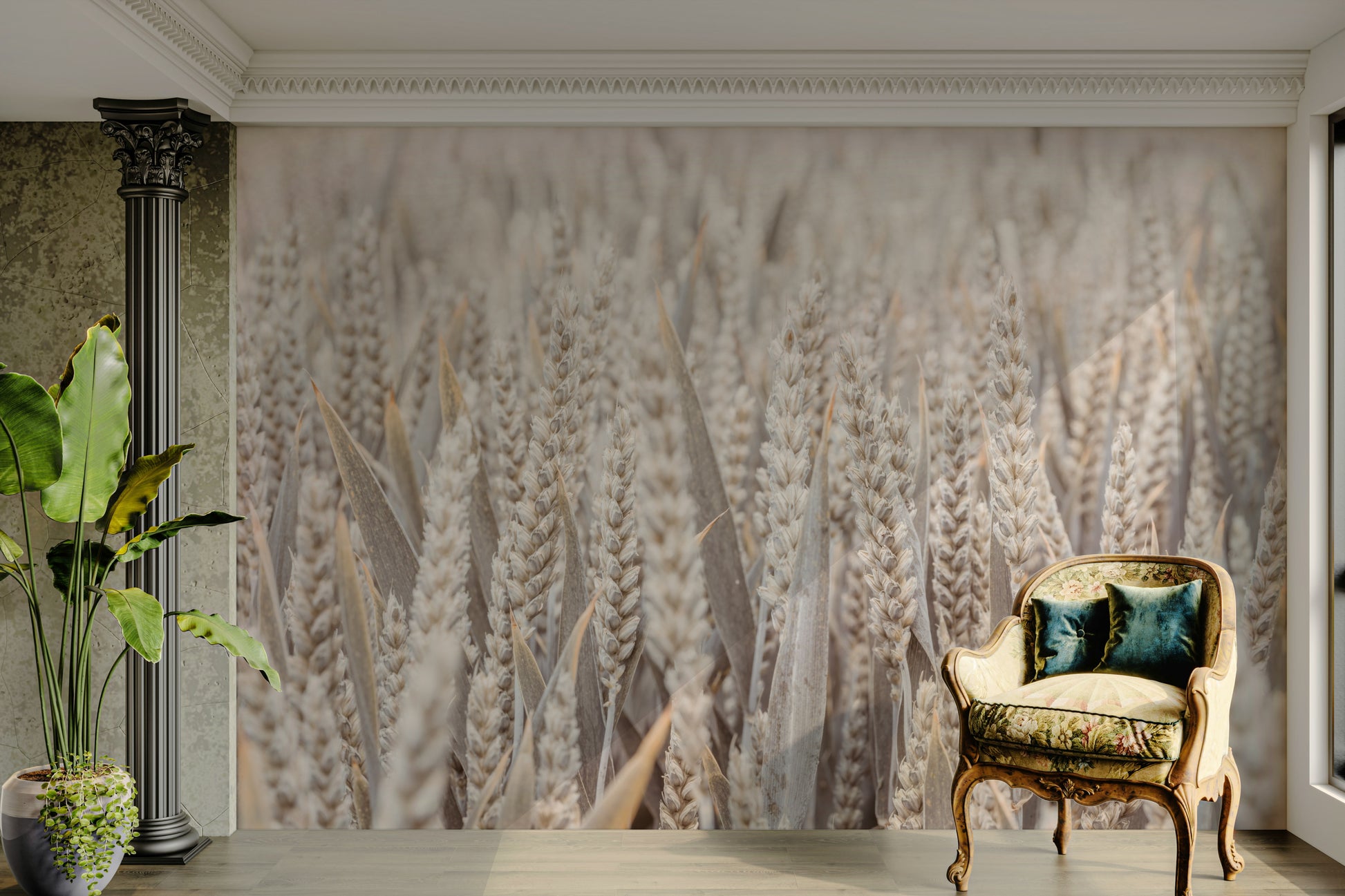 The wallpaper for walls being admired in a home.

