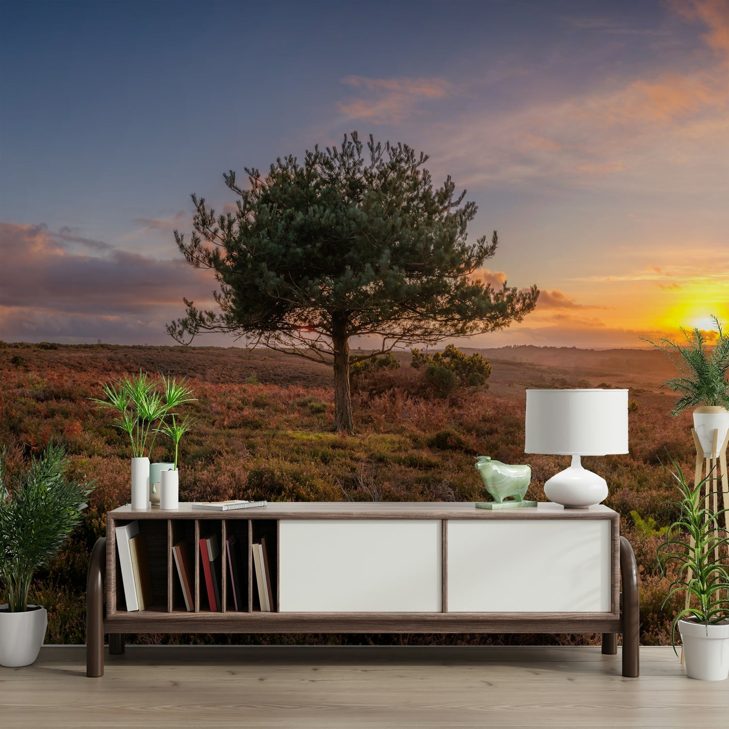 The wallpaper for walls being installed.

