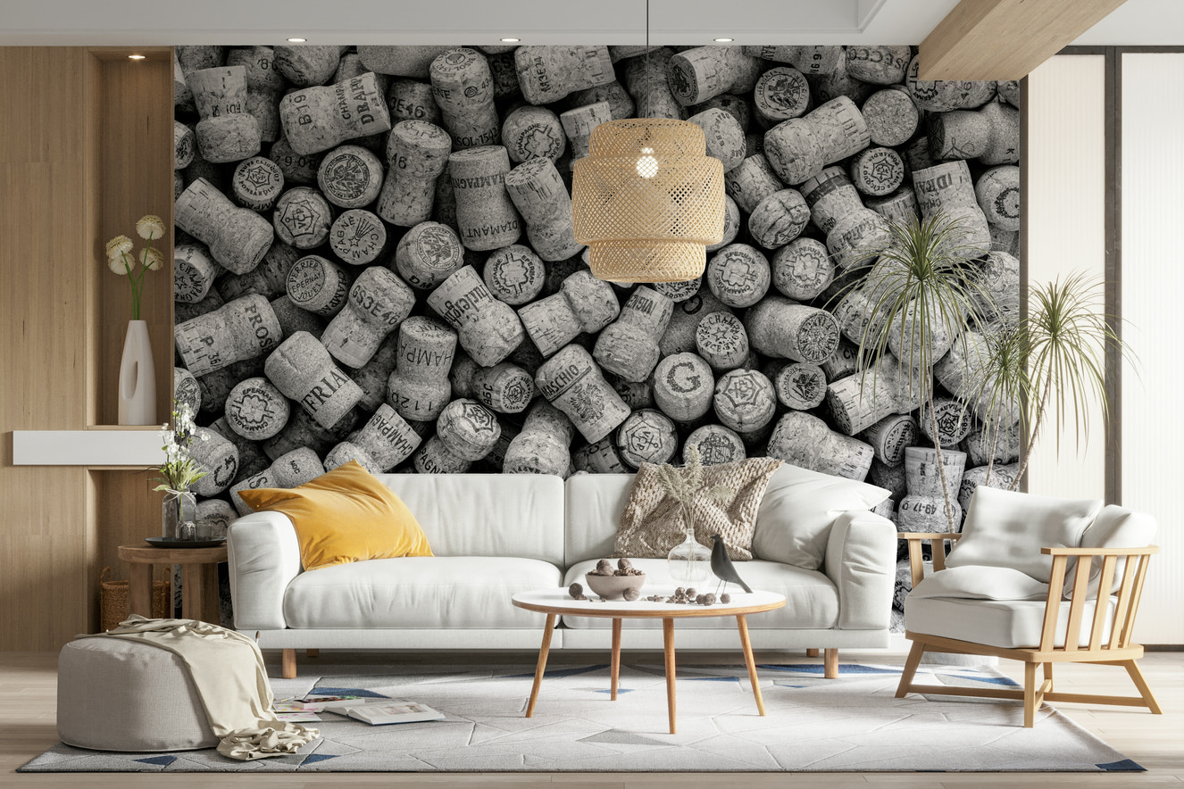 A beautiful collage of vintage champagne corks in black and white.

