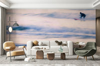 The wallpaper is used as a feature wall in a bedroom.

