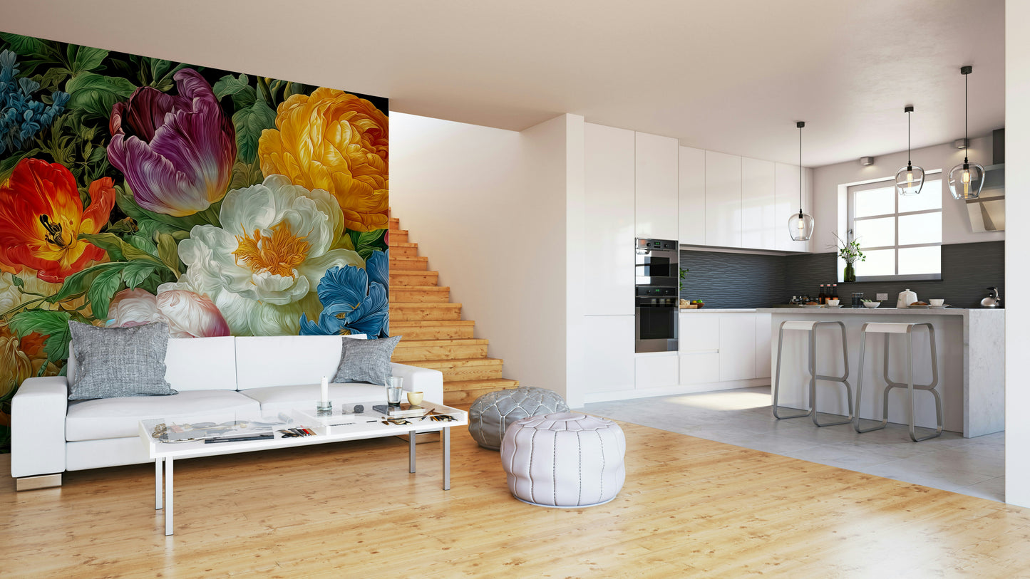 The wallpaper is used as a feature wall in a bedroom.

