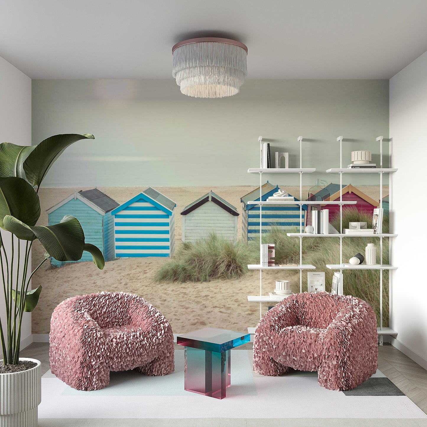 A close-up of the vibrant, painted doors and wooden texture of the sheds.

