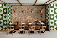 A high-angle view of the wall mural in a large space.