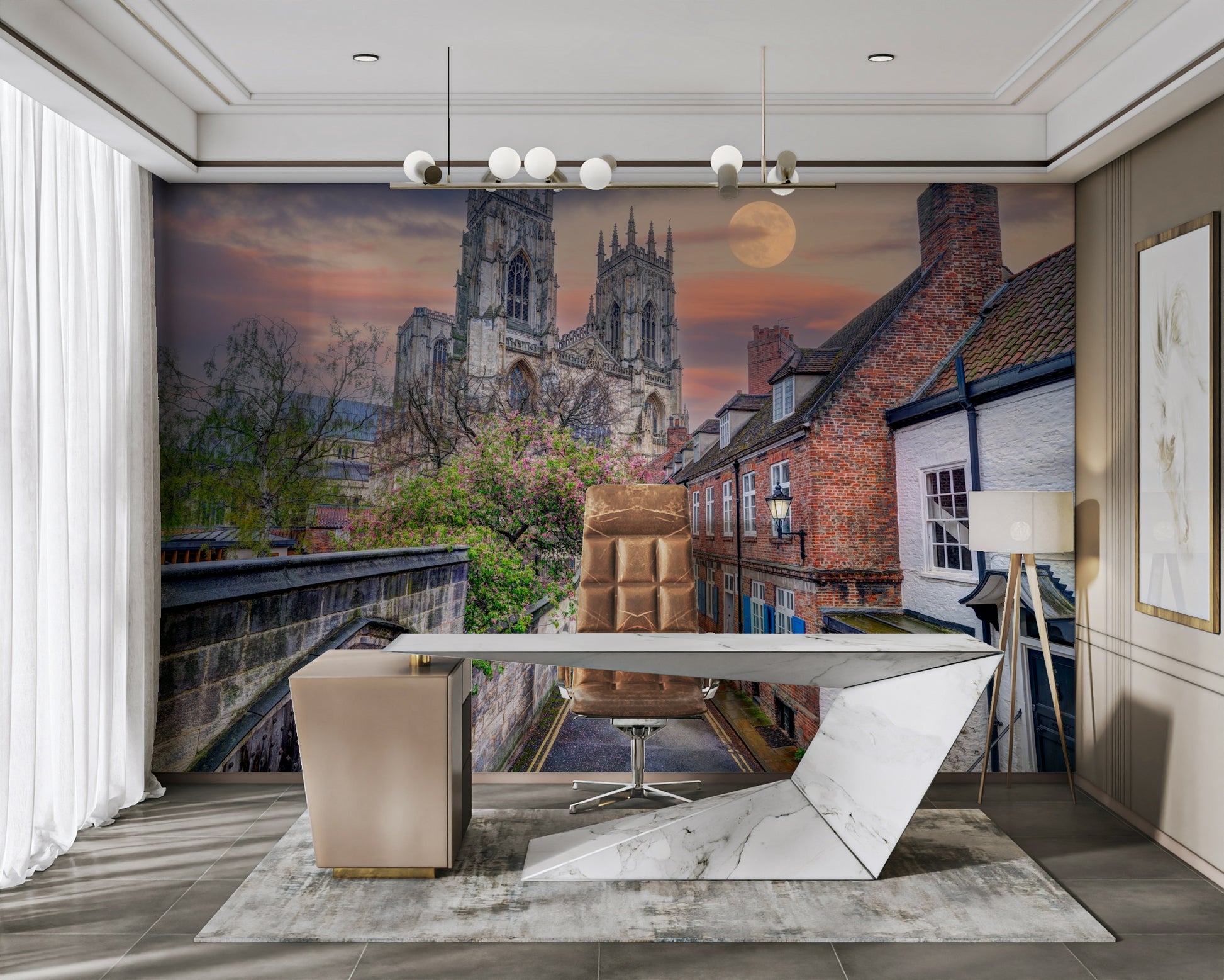 The peel and stick wallpaper showing realistic street textures.