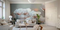 A graceful subtle poppy wall mural in soft tones.

