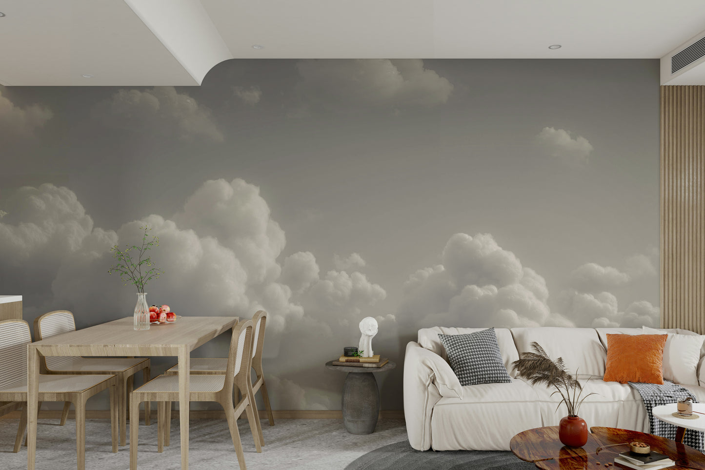 A graceful serene sky wall mural in soft, ethereal tones.



