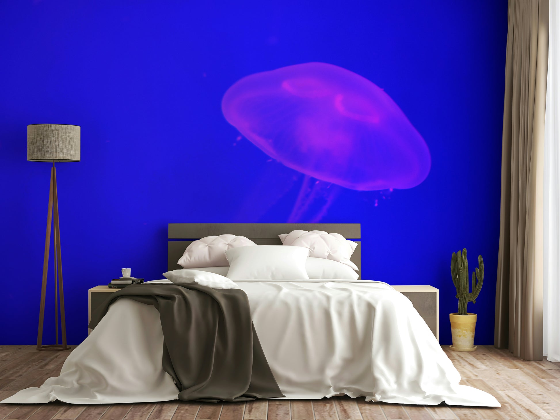 A beautiful aquarium scene wallpaper mural with colorful fish.

