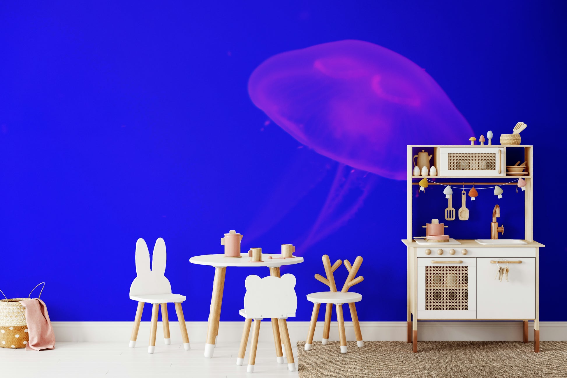 An artistic sea creature mural for home decor.

