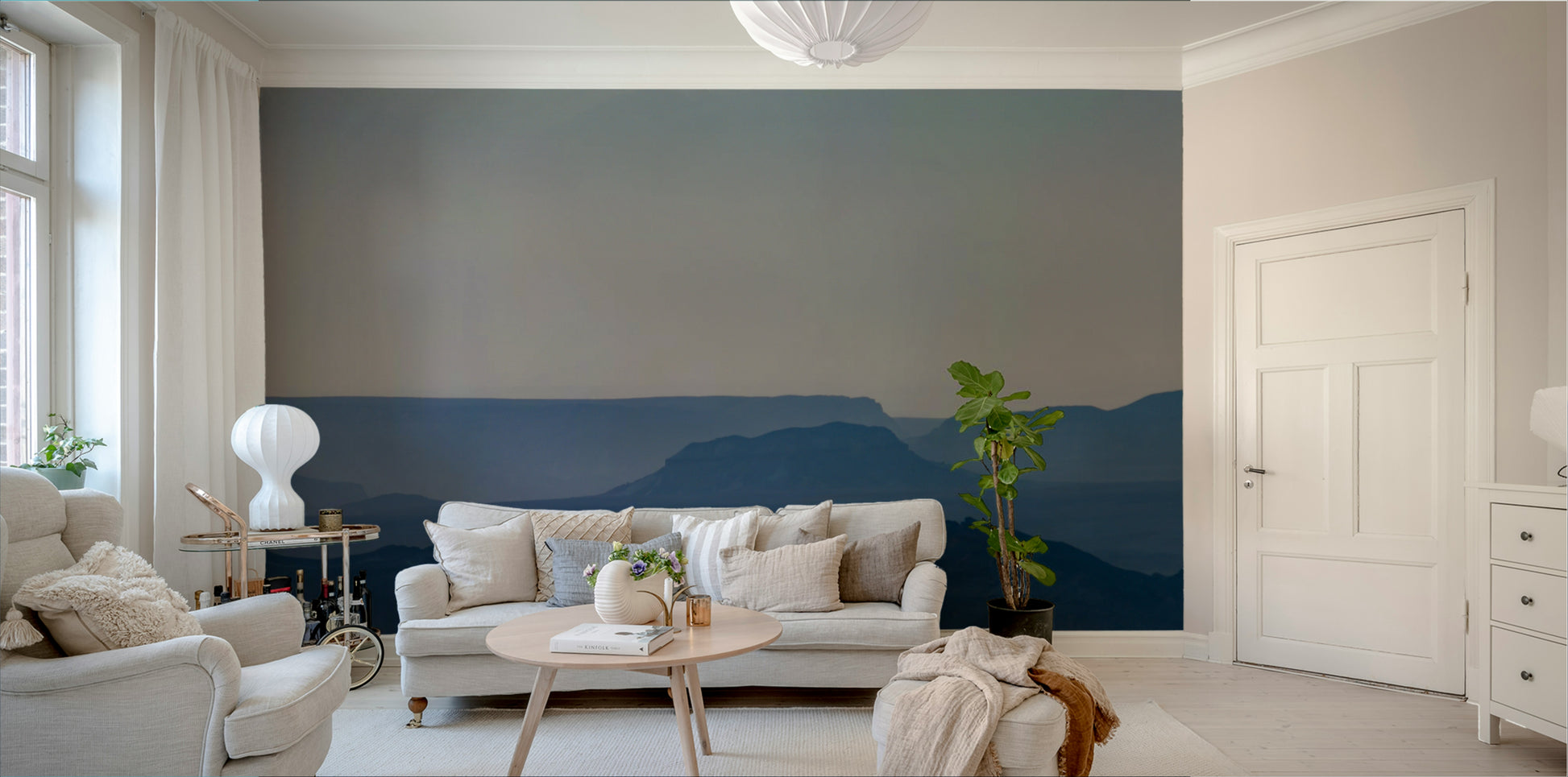 An artistic desert crater mural on scenic wallpaper.

