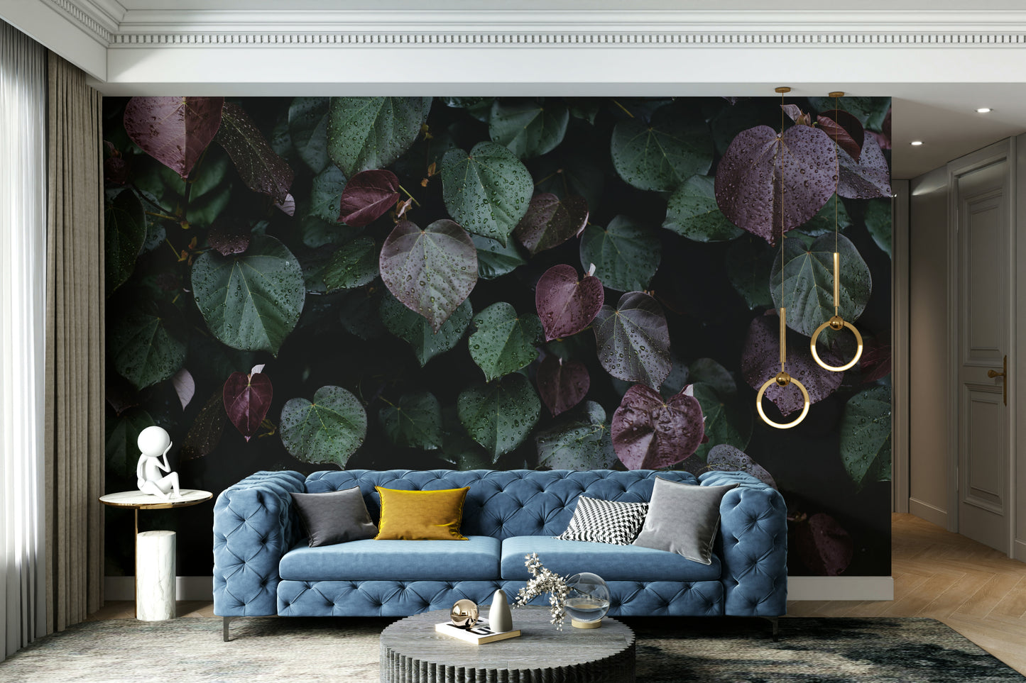 A detail shot of the elegant lines in the wallpaper.

