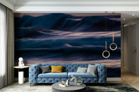 An artistic coastal scene mural on minimalist wallpaper.

