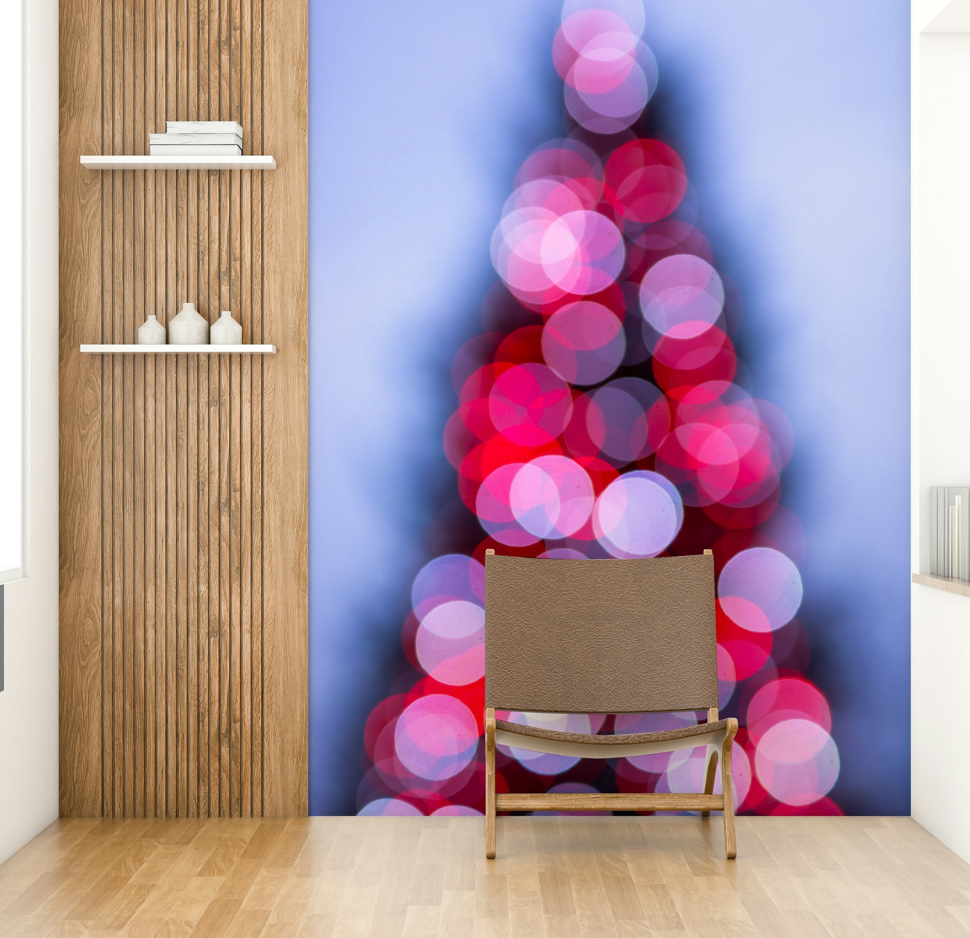 The wallpaper is used as a feature wall in a bedroom.

