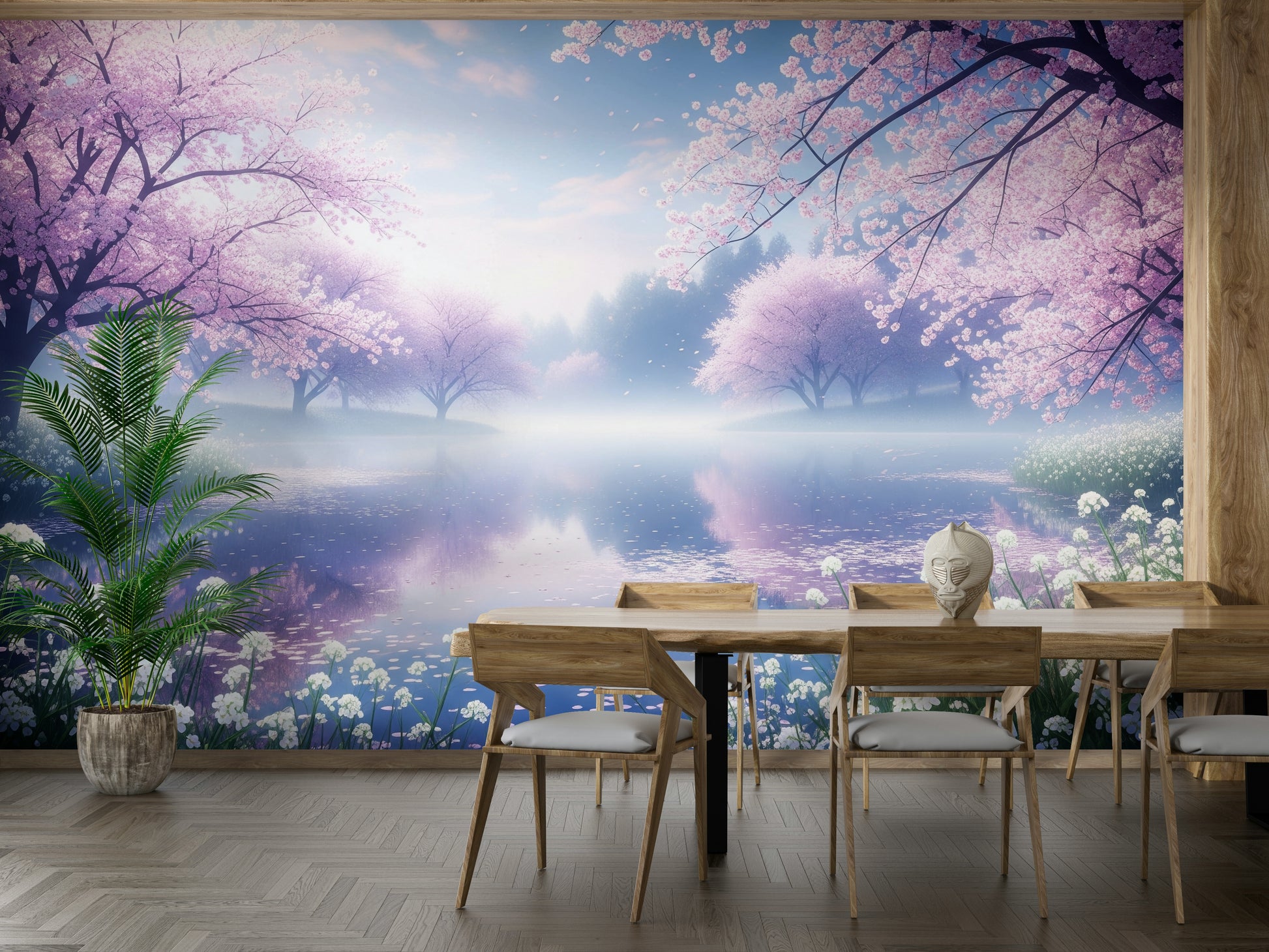 A high-angle view of the wall mural in a large space.