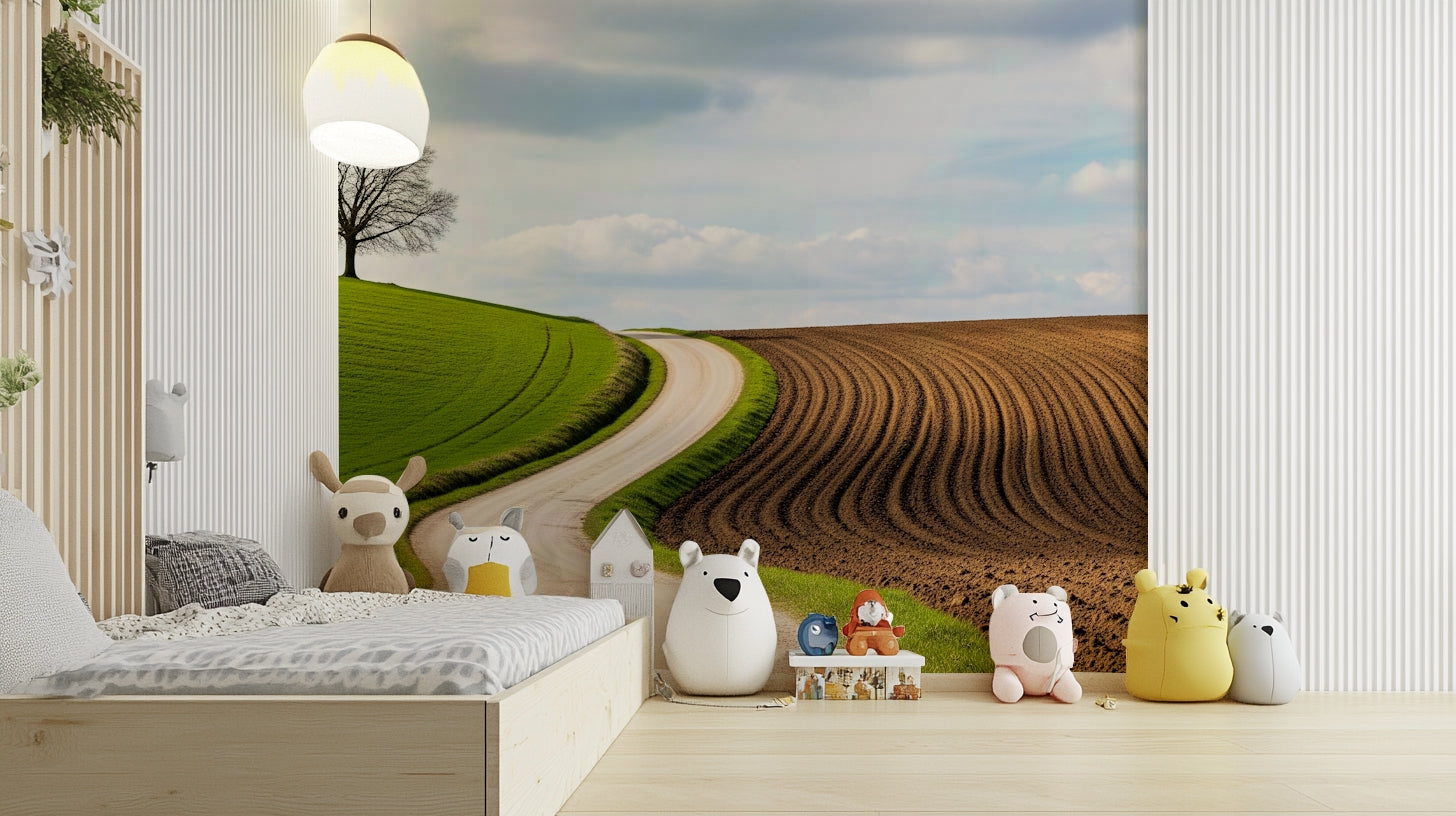 A detail shot of the rolling hills in the wallpaper.