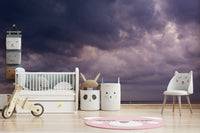 An artistic coastal landscape mural for home decor.

