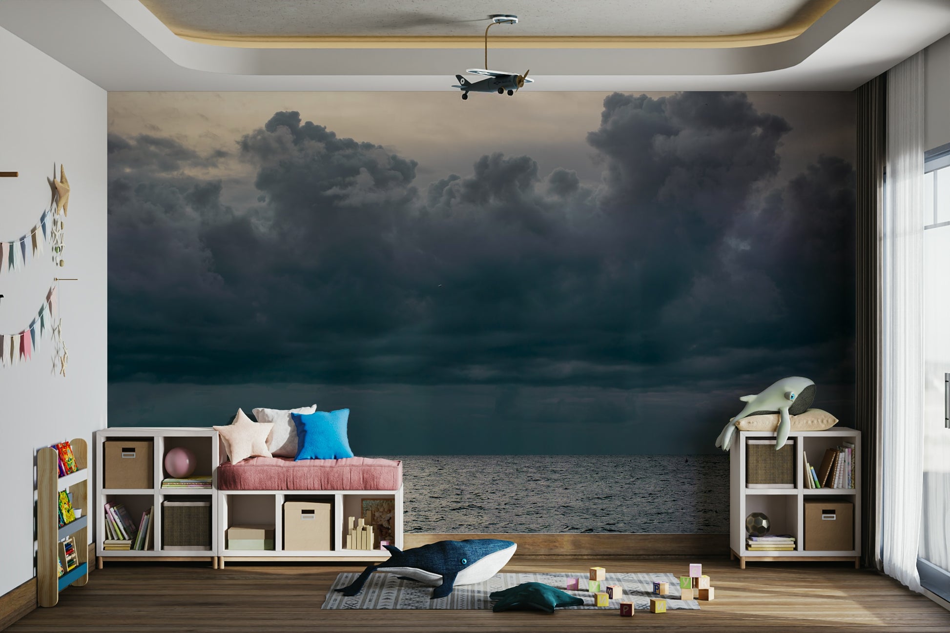 A calming ocean wave wallpaper mural that defines a space.

