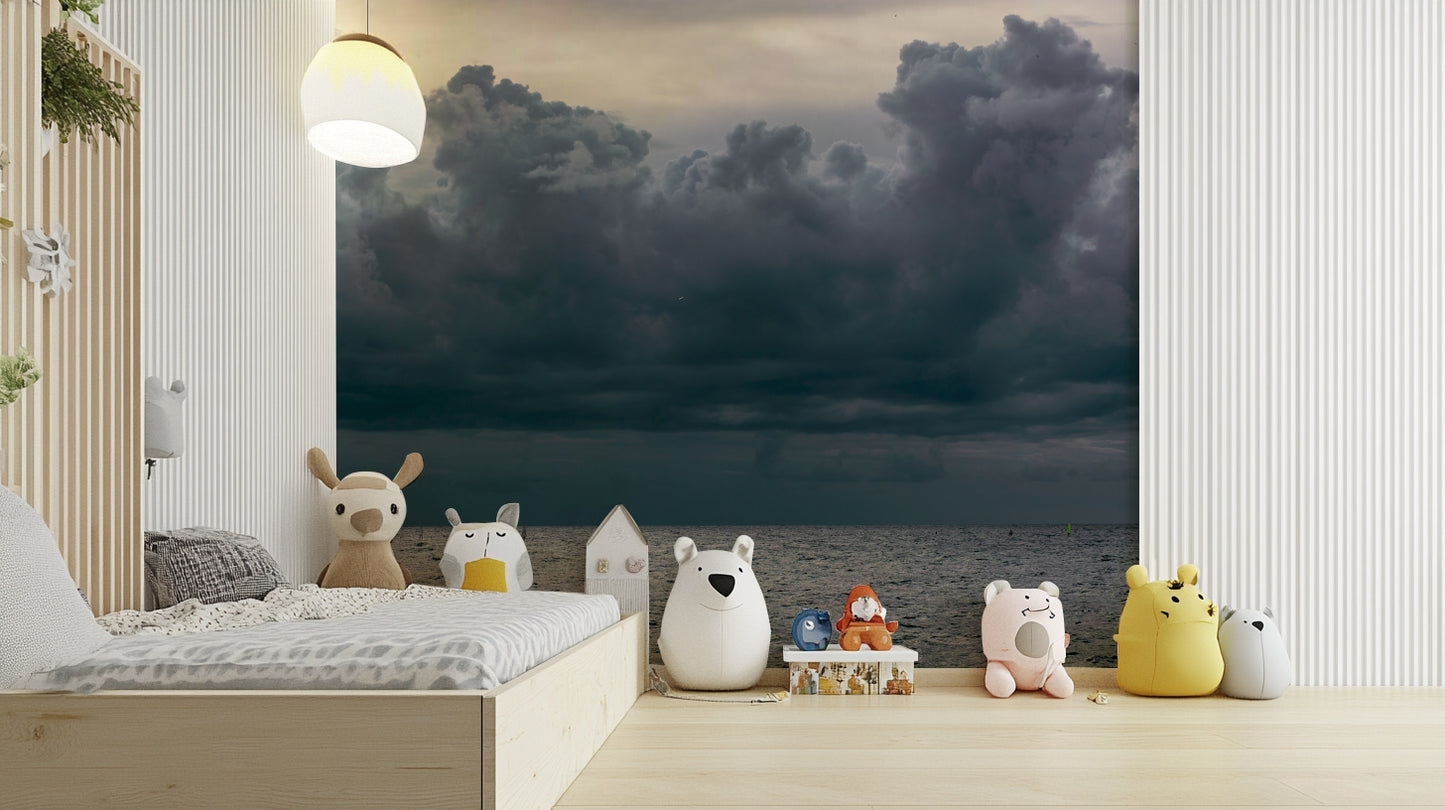 A tranquil ocean scene wall mural for nautical decor.

