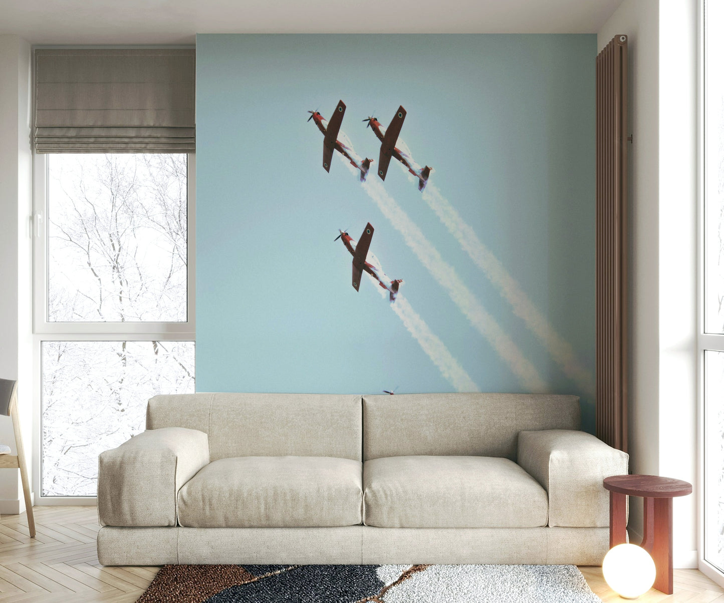 A beautiful retro aircraft wall mural for a living room.

