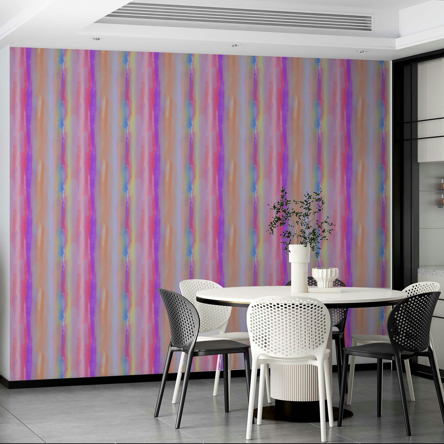 A beautiful candy stripe wallpaper mural for a child's room.