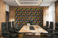 A peaceful abstract cube mural on decorative wallpaper.

