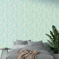 A graceful exotic landscape wall mural in cool, lush tones.

