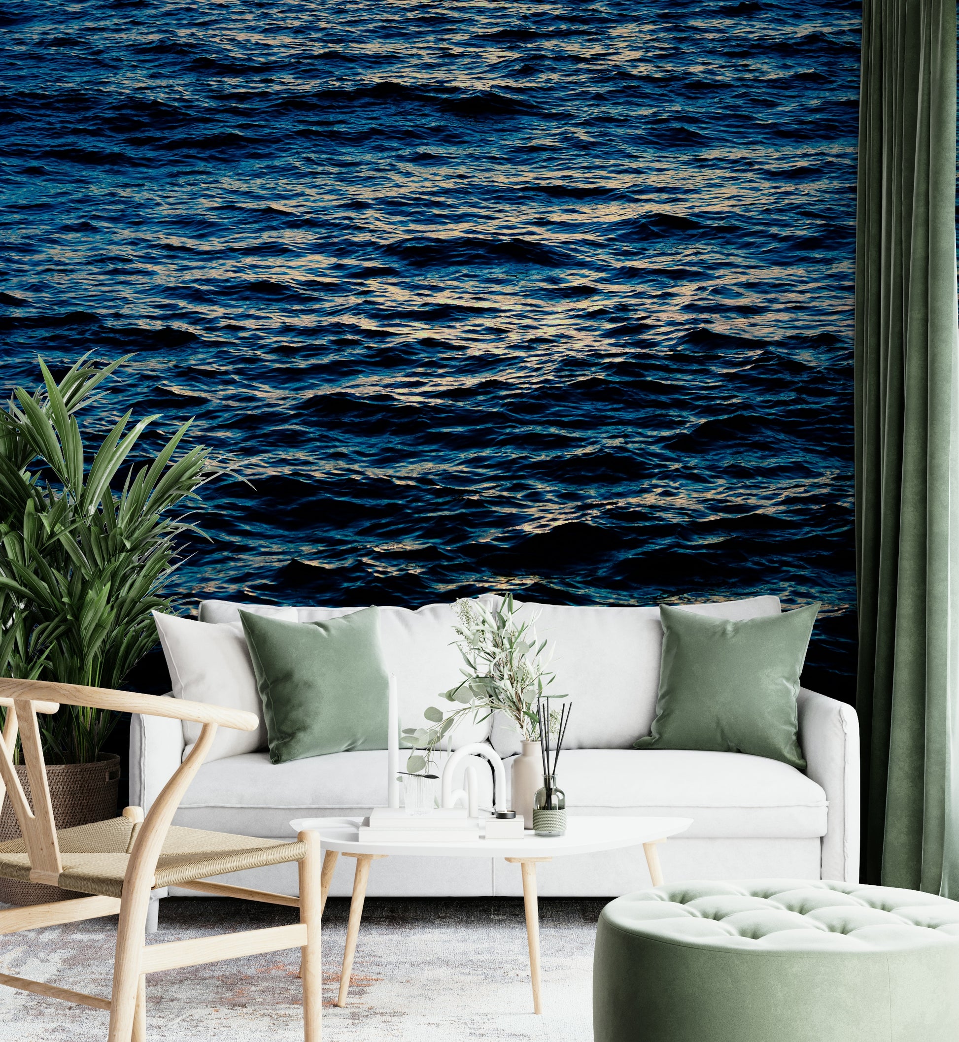 An artistic abstract mountain mural on minimalist wallpaper.

