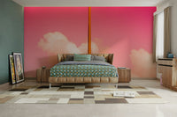 A beautiful modern pink wall mural for a living room.


