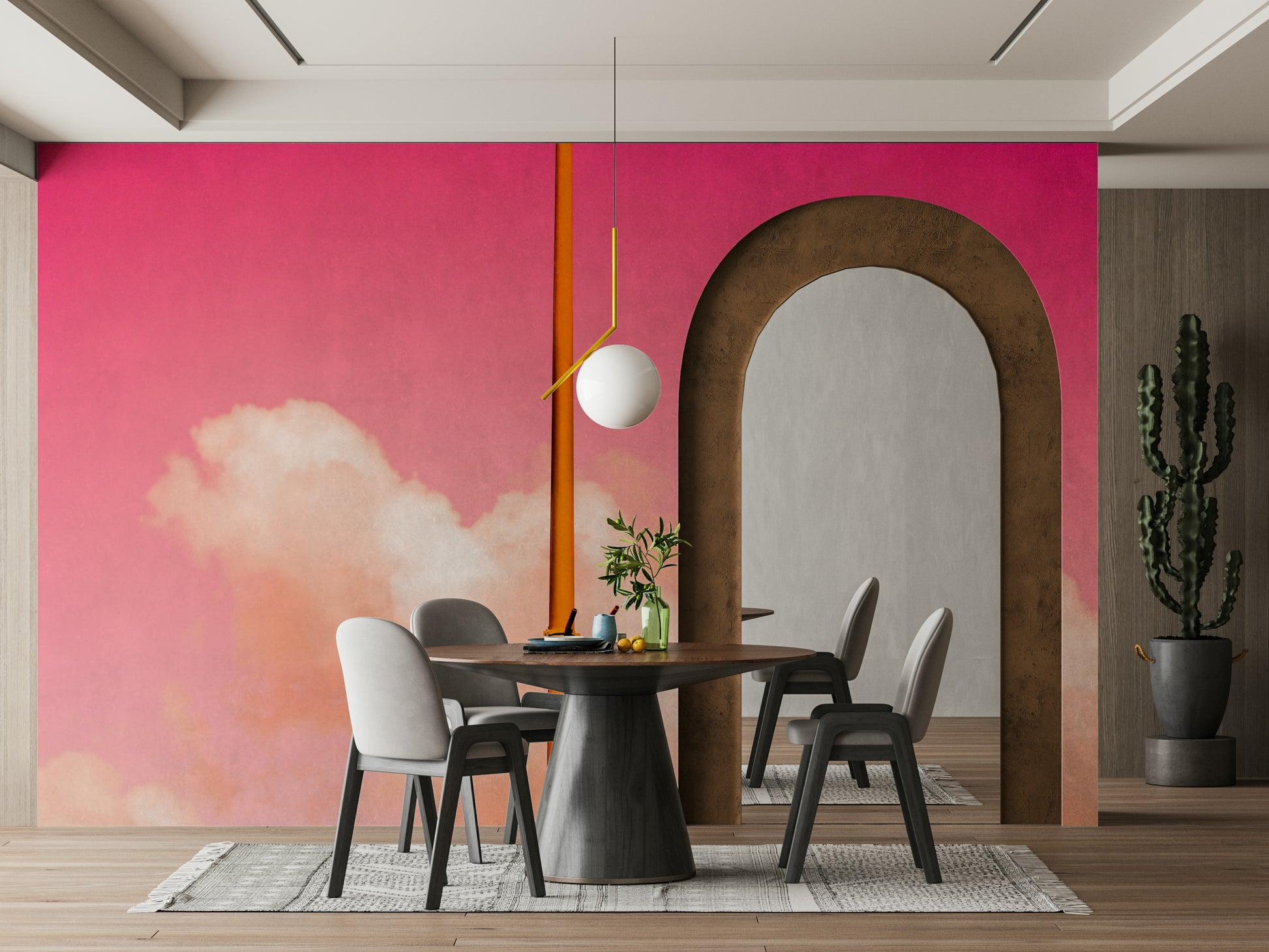 A contemplative modern pink wallpaper mural for a feature wall.

