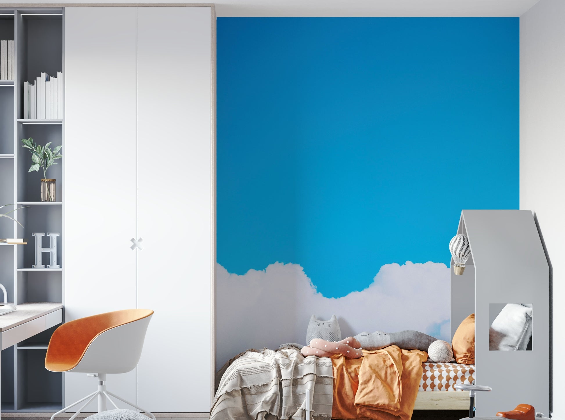 A beautiful modern sky wall mural for a living room.

