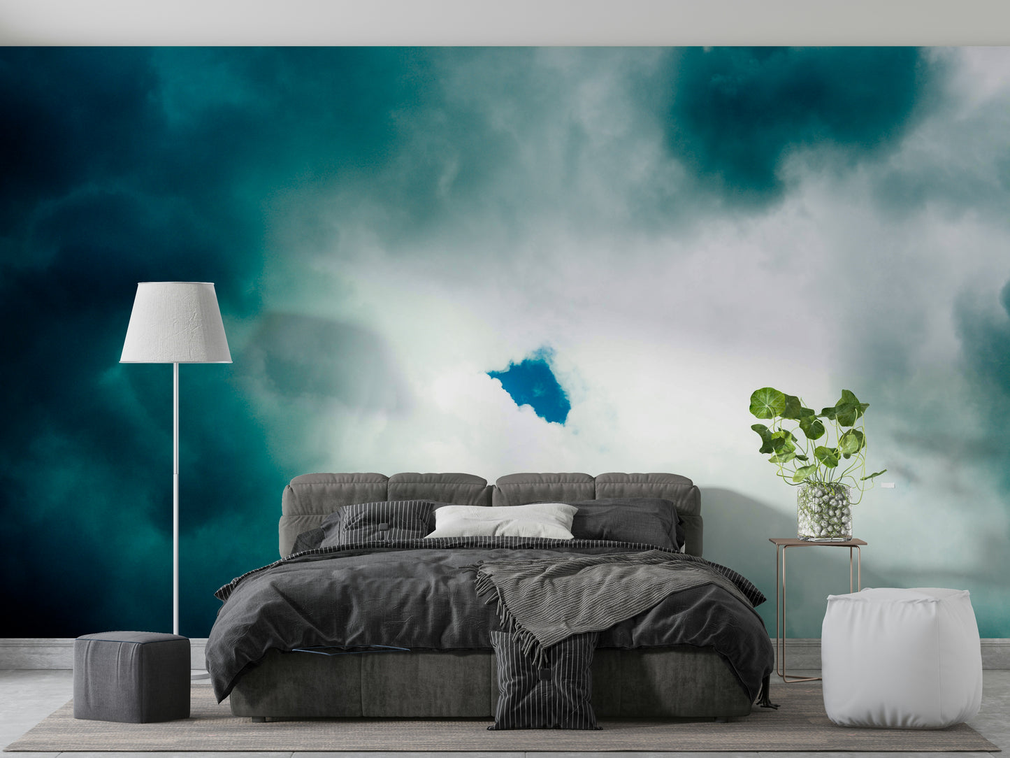 An artistic grand scale mural on minimalist wallpaper.

