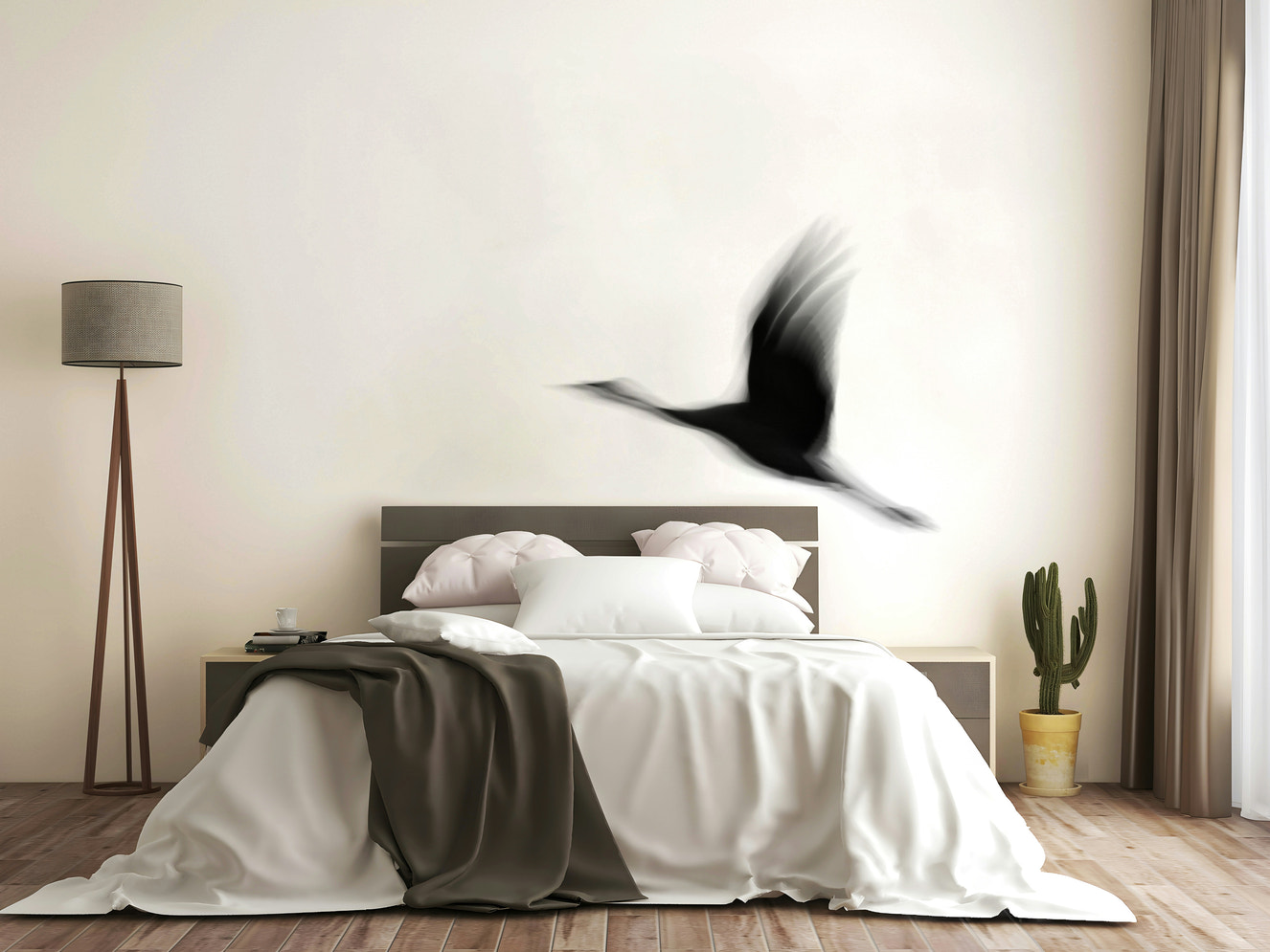 A beautiful serene crane wallpaper mural for a modern home.

