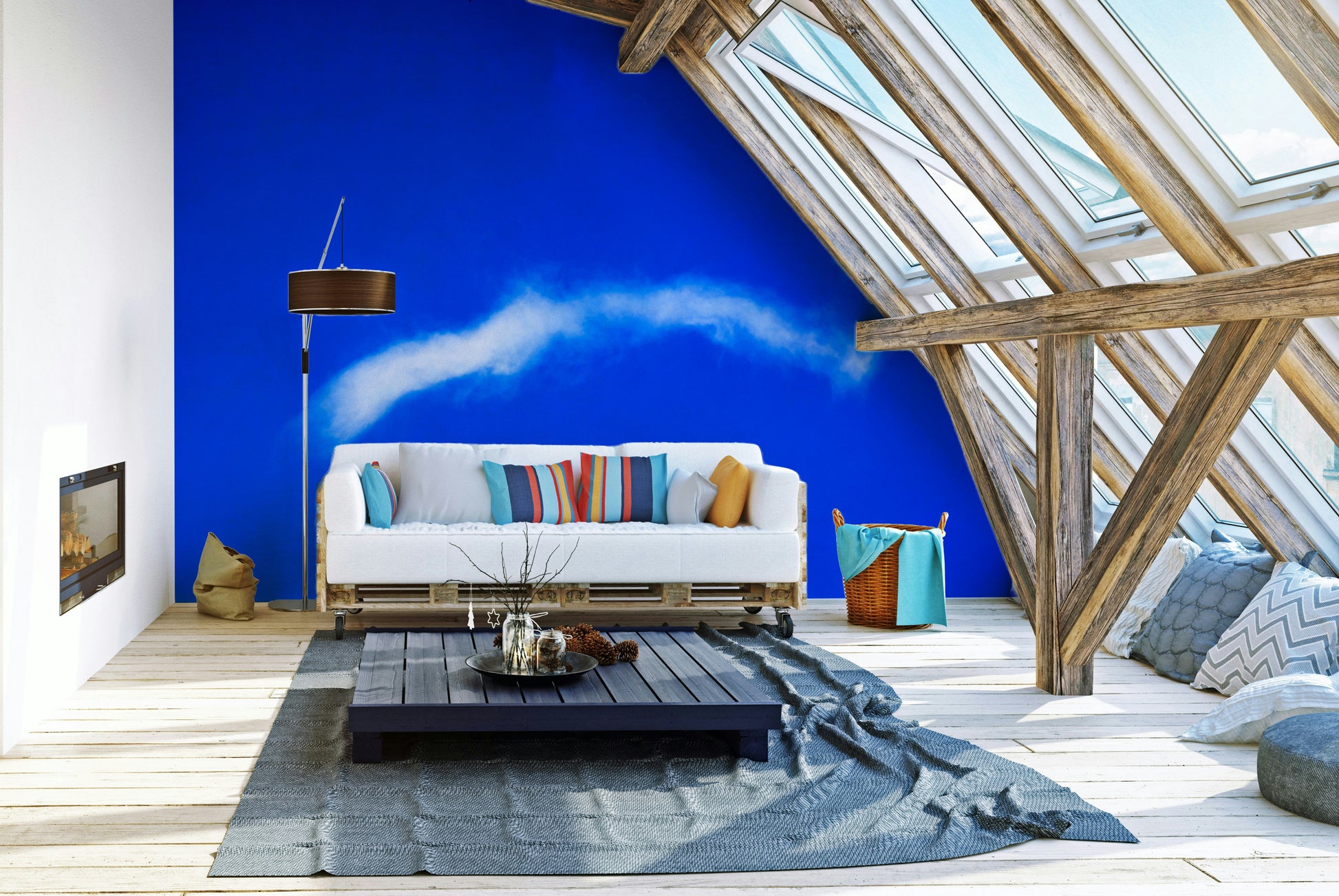 A beautiful modern sky wall mural for a living room.

