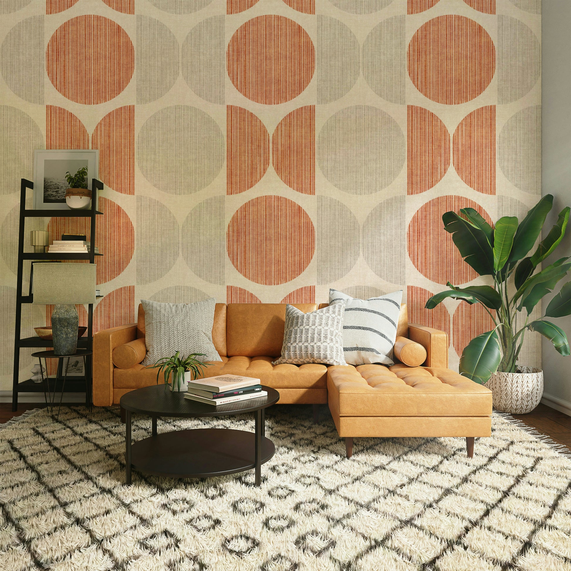 A beautiful retro geometric wall mural for a living room.

