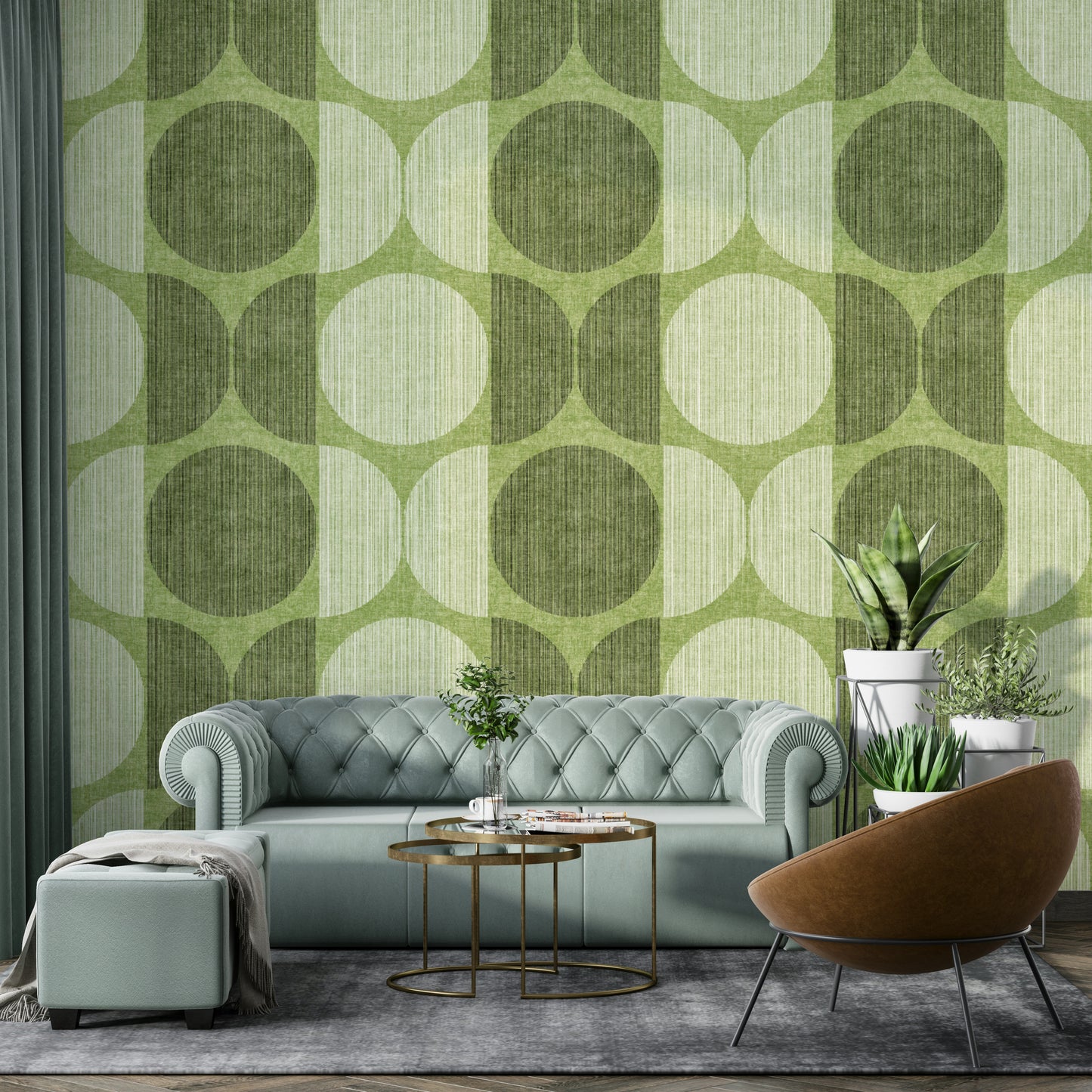 A graceful subtle circle wall mural in cool, elegant tones.

