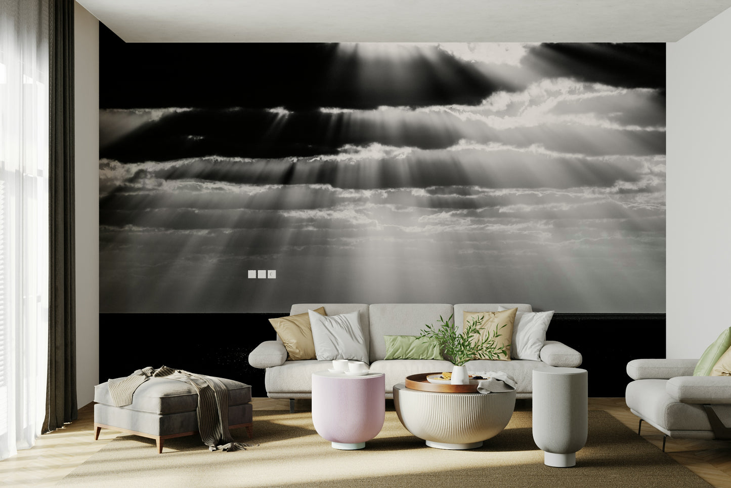 An artistic abstract shape mural for home decor.

