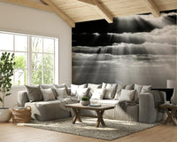 An artistic abstract circle mural on minimalist wallpaper.

